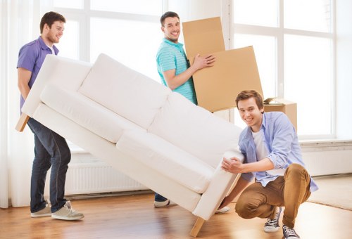 Moving team assessing safety procedures before a relocation