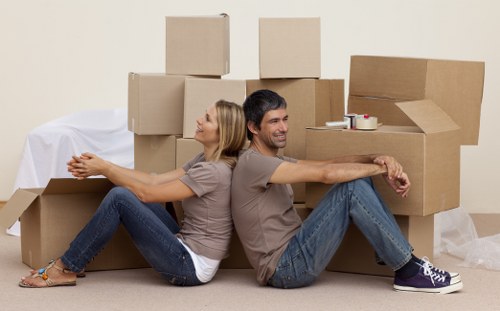 Removal team using equipment for safe handling of furniture