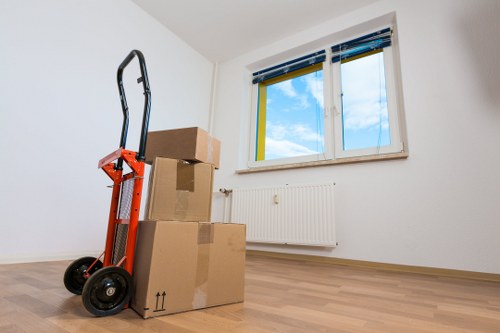 Local moving van near residential buildings in Westhampstead