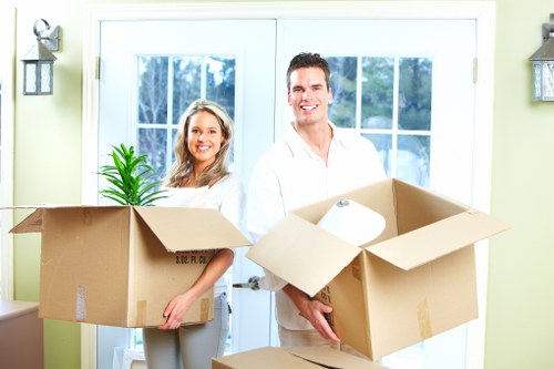 Professional mover loading household items into a van in West Hampstead